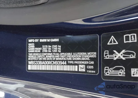 2024 BMW M4 Competition xDrive z USA, uszkodzony, nr VIN WBS33BA00RCN93944